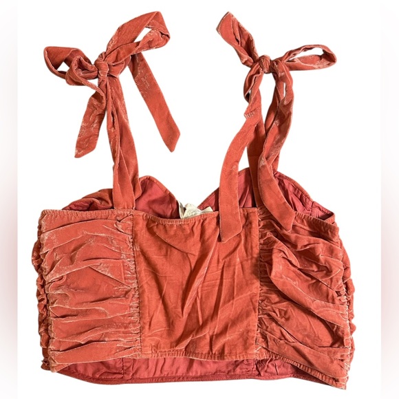 NWT Anthro Pink Rose Forever That Girl Velvet Corseted Tie-Strap Top - Picture 4 of 9